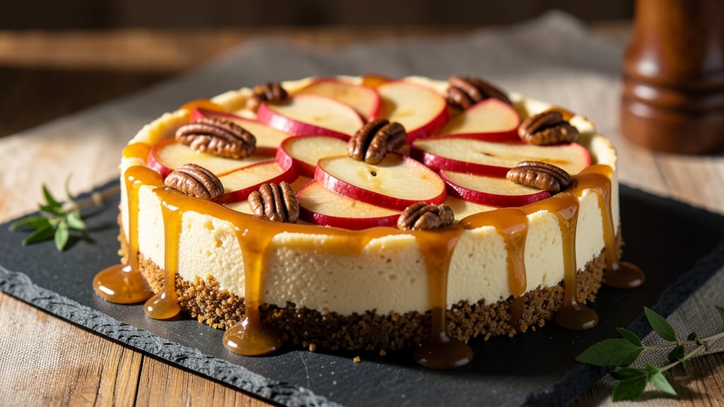 Apple Caramel Pecan Cheesecake Recipe: Buttery Crust Meets Gooey Apple Streaks