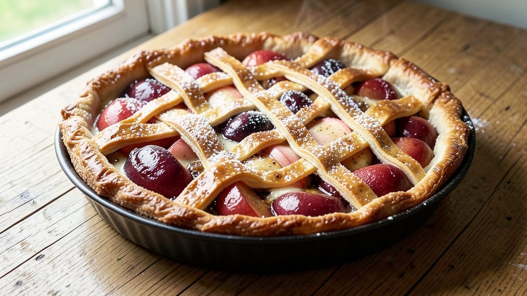 Apple and Plum Tart Recipe: Buttery Lattice Crust Over Jammy Fruit Layers