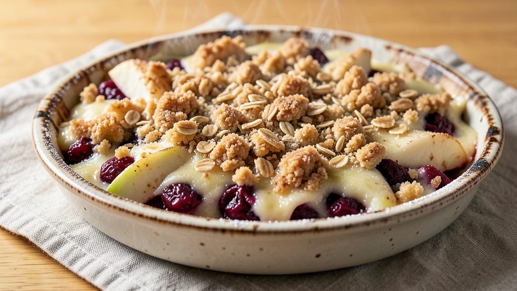 Apple Cranberry Crumble Pie Recipe: Warm Spiced Topping Over Tart Fruit Bliss