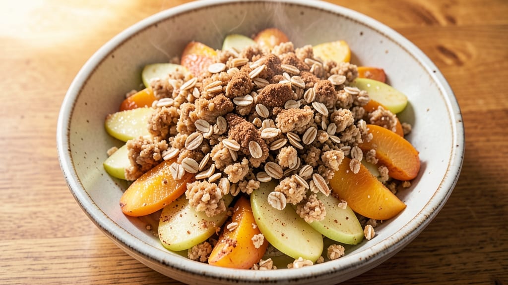 Apple and Apricot Crumble Recipe: Warm Spiced Fruit Hugged by Buttery Oat Topping