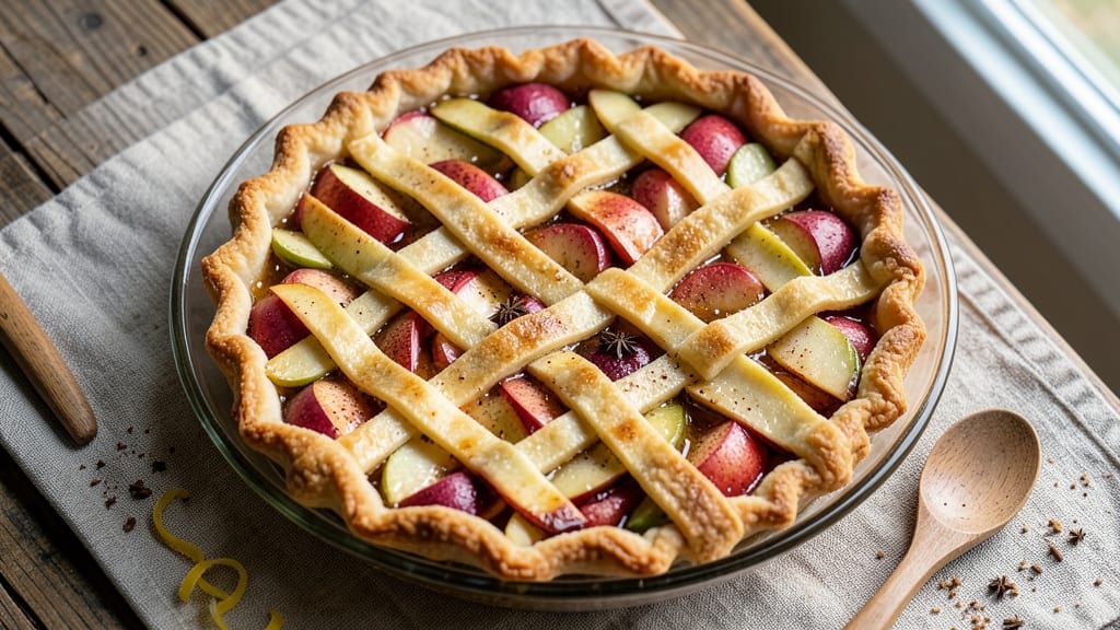 Ambrosia Apple Pie Recipe: Vanilla Bean Streusel Hugs Warm Spiced Filling