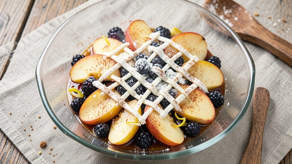 Apple Blackberry Betty Recipe: Warm Spiced Fruit Crumble With Vanilla Cream Topping
