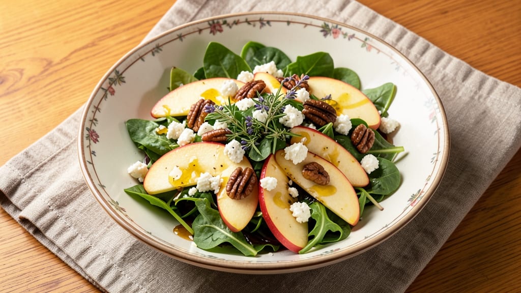Apple Cider Salad Recipe: Warm Spiced Apple Streusel Over Creamy Goat Cheese