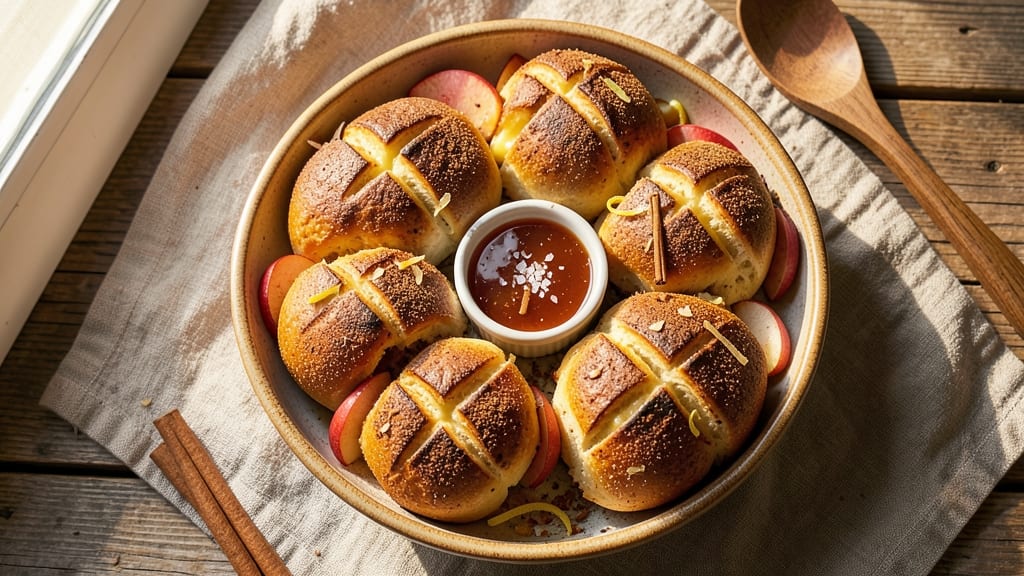 Apple and Cinnamon Hot Cross Buns Recipe: Spiced Streusel Hugs Warm Fruit Bites