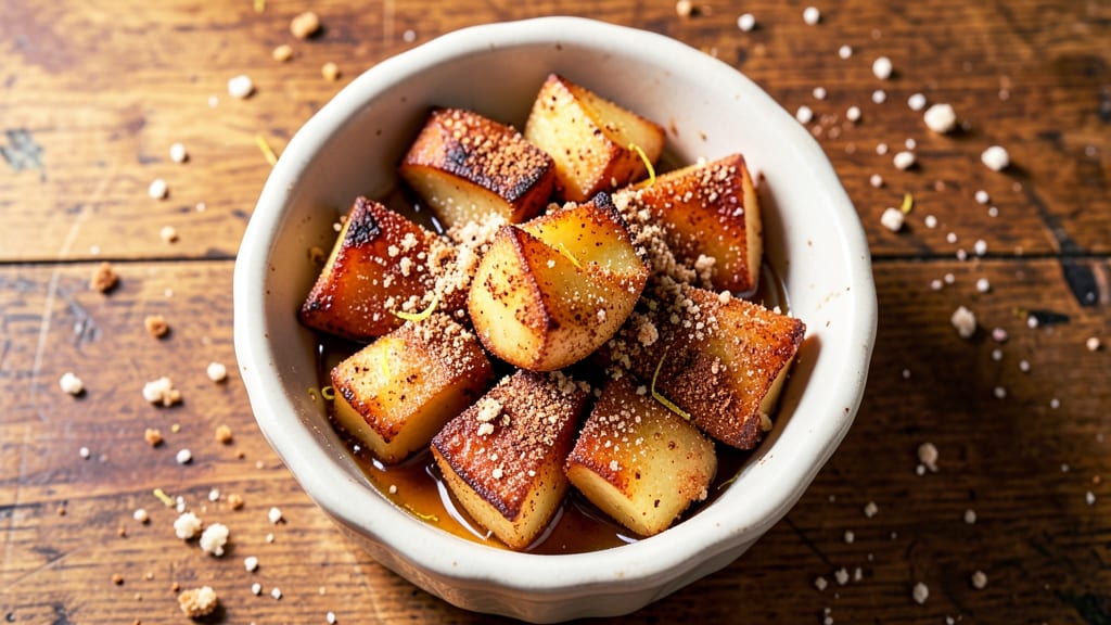 Apple Cinnamon Air Fryer Bites Recipe: Warm Spiced Apple Streusel Over Crispy Edges